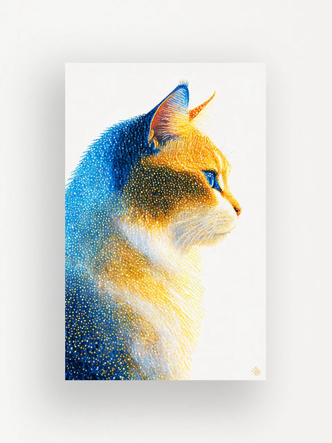 zoom sur un tirage d'art 12x19 cm - sujet : chat - collection art hybride de Bluehok