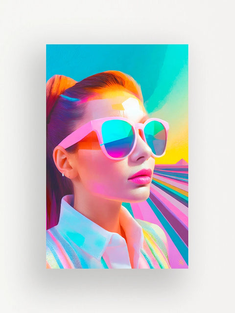 zoom sur un tirage d'art 12x19 cm - sujet : jeune fille lunette rose - collection art hybride de Bluehok