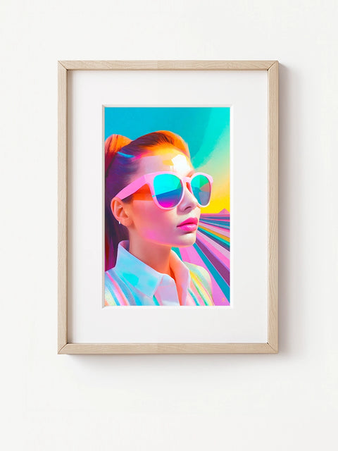 tirage d'art 12x19 cm - sujet : jeune fille lunette rose - collection art hybride de Bluehok