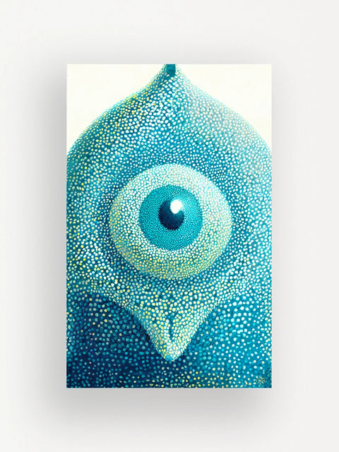 zoom sur un tirage d'art 12x19 cm - sujet : monstre gentil - collection art hybride de Bluehok